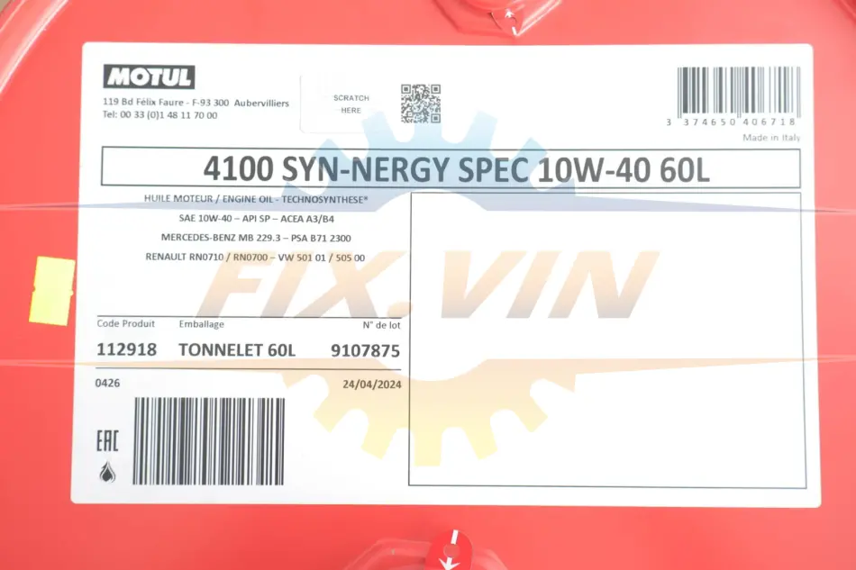 Олива моторна 4100 Syn-nergy Spec 10W40 60L MOTUL 387704 (фото 1)