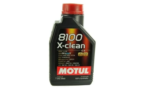 Моторна олива 8100 (1L) 5W40 BMW LL-04 model up to END 2018 CHRYSLER MS-12991 DEXOS 2 FIAT 9.55535 GH2 FIAT 9.55535 S2 FIAT 9.55535 T2 FORD M2C917 A HONDA HYUNDAI KIA MB 229.51 MITSUBISHI MOTUL 8100 X-CLEAN 5W40 C3 1L