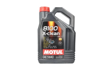 Моторна олива 8100 (4L) 5W40 BMW LL-04 model up to END 2018 CHRYSLER MS-12991 DEXOS 2 FIAT 9.55535 GH2 FIAT 9.55535 S2 FIAT 9.55535 T2 FORD M2C917 A HONDA HYUNDAI KIA MB 229.51 MITSUBISHI MOTUL 8100 X-CLEAN 5W40 C3 4L