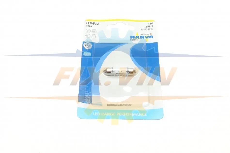 Автолампа 12V 0,6W SV8.5 (9.8x38mm) Festoon (LED) (блістер/1шт) NARVA 180794000 (фото 1)