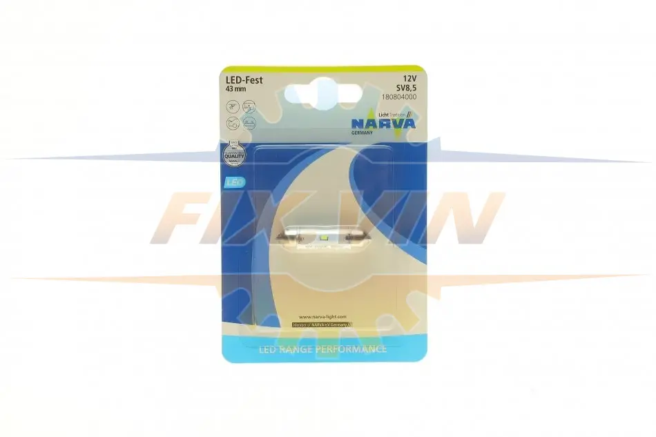 Автолампа 12V 0,6W SV8.5 (9.8x43mm) Festoon (LED) (блістер/1шт) NARVA 180804000 (фото 1)