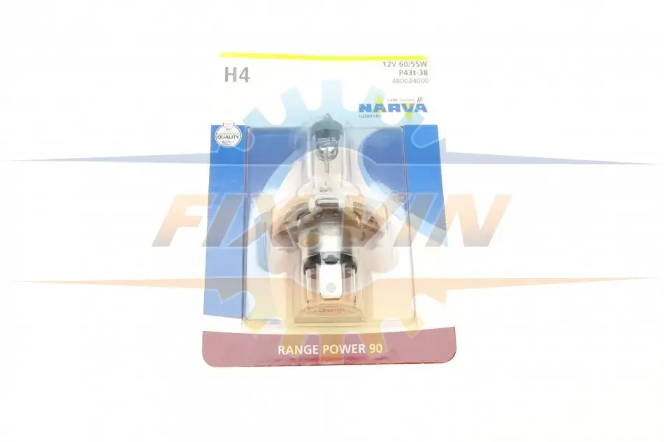 Автолампа H4 12V 60/55W P43t Range Power 90 (блістер/1шт) NARVA 480034000 (фото 1)