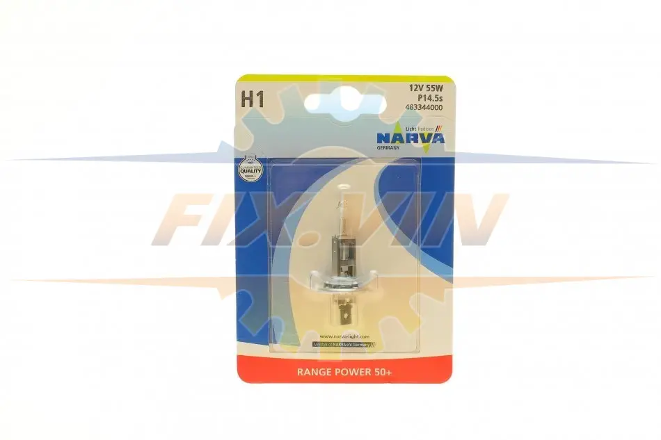 Автолампа H1 12V 55W P14.5s Range Power 50+ (блістер/1шт) NARVA 483344000 (фото 1)