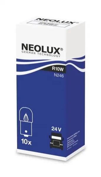 Лампочка допоміжна, 10шт, R10W, 24В, max. 10Вт, тип гнізда BA15S NEOLUX NLX246K10SZT (фото 1)