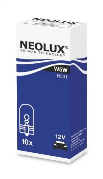 Лампочка (1 ШТ) W5W (картон, 10 шт, 12В, 5Вт, тип гнізда: W2,1X9,5D) NEOLUX NLX501K10SZT (фото 1)