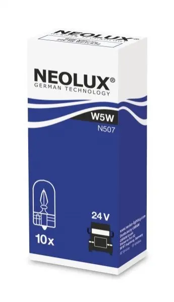 Лампочка допоміжна, 10шт, W5W, 24В, max. 5Вт, тип гнізда W2,1X9,5D NEOLUX NLX507K10SZT (фото 1)