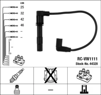Проводи запалювання (к-кт) VW Caddy II 1.4i 00-04 (RC-VW1111) NGK 44328