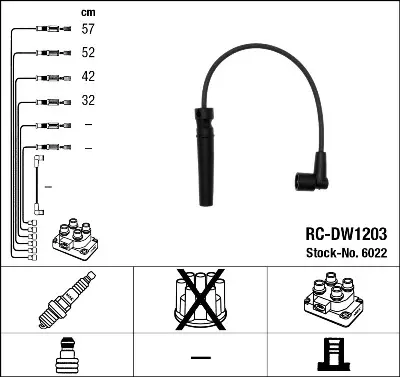 Комплект кабелів високовольтних = RCDW1203 NGK 6022 (фото 1)