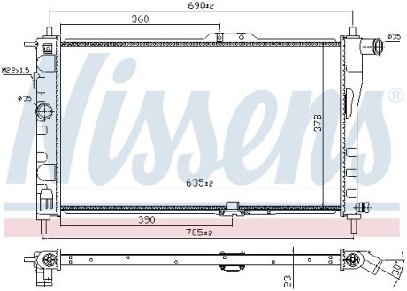 Радиатор охлаждения DAEWOO NEXIA (94-) 635 x 382 x 32 mm NISSENS 61651A