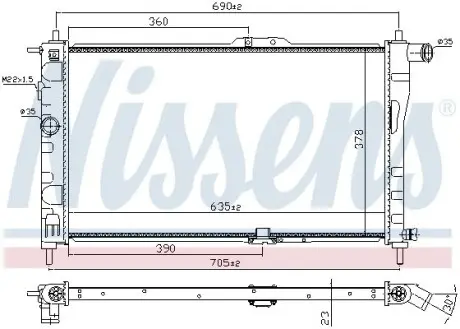 Радиатор охлаждения DAEWOO NEXIA (94-) (пр-во Nissens) 635 x 382 x 32 mm NISSENS 61651A
