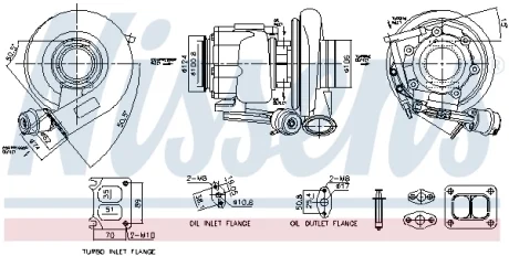 Турбокомпресор (із монтажним набором) RVI VOLVO FH FM T DTi13 MD13 EURO 6 VOLVO FH, FH II, FH III, FM II, FM III, FMX II, FMX III D13A380-G13C500 09.05- NISSENS 93717