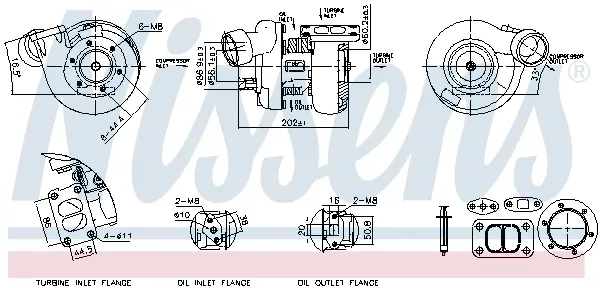 Турбокомпресор (із монтажним набором) RVI MIDLUM, PREMIUM DCI6-A/DCI6-W/MIDR06.02.26W/4 04.96- NISSENS 93792 (фото 1)