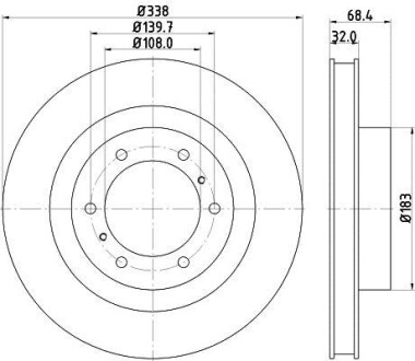 Диск гальмівний передній Lexus GX 460 (09-)/ Toyota Land Cruiser 150 2.7, 3.0, 4.0 (10-) NISSHINBO ND1058K