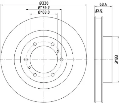 Диск гальмівний передній Lexus GX 460 (09-)/ Toyota Land Cruiser 150 2.7, 3.0, 4.0 (10-)  NISSHINBO ND1058K