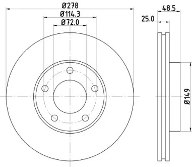 Диск гальмівний передній Mazda 3, 5 1.6, 1.8, 2.0, 2.2 (05-)  NISSHINBO ND5001K