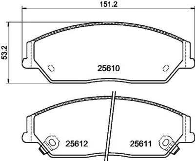 Колодки гальмівні дискові передние Toyota Camry 2.0, 2.5 (11-)/BYD M6, S6 2.0, 2.4 (10-) NISSHINBO NP1052