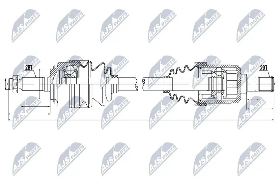 Полуось левая 28/29 L=638mm Honda CR-V 01-07, FR-V NTY NPWHD041 (фото 1)