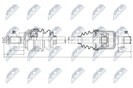 Полуось левая 28/29 L=638mm Honda CR-V 01-07, FR-V NTY NPWHD041