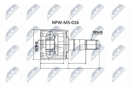 Шарнір рівних кутових швидкостей (ШРУС), внутрішній NTY NPW-MS-016