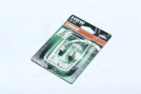 Лампа допоміжн. освітлення H6W 12V 6W BAX9s Ultra Life (Blister 2шт) (вир-во) OSRAM 64132ULT-02b