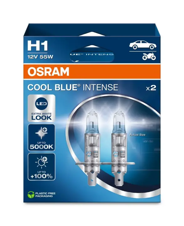 Лампа фарна H1 12V 55W P14, 5sCOOL BLUE INTENSE Next Gen компл. (вир-во) 64150CBN-HCB знятий з виробництва, заміна на На залишках може бути 64150CBN-HCB OSRAM 64150CBN-2HB (фото 1)