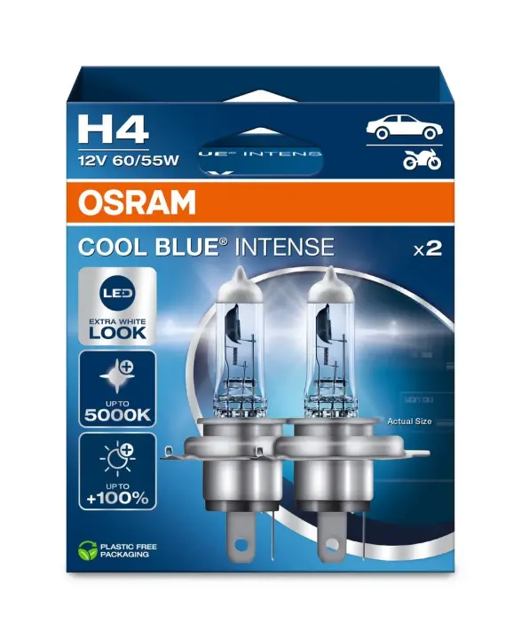 Лампа фарна H4 12V 60/55W P43t COOL BLUE INTENSE Next Gen компл. (вир-во) 64193CBN-HCB знятий з виробництва, заміна на На залишках може бути 64193CBN-HCB OSRAM 64193CBN-2HB (фото 1)