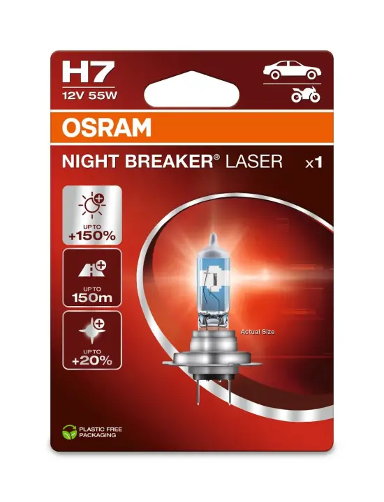 Лампа фарна H7 12V 55W PX26d NIGHT BREAKER® LASER (1 шт) (вир-во) На залишках може бути лампа в блістері, нові лампи в єко упаковці. OSRAM 64210NL-1BL (фото 1)