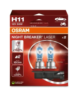 Лампа (Набір 2шт) H11 12В 55Вт PGJ 19-2 (EN) up to 150% greater brightness (EN) up to 150m light beam (EN) up to 20% whiter light Night Breaker Laser, Білий OSRAM 64211NL-2HB