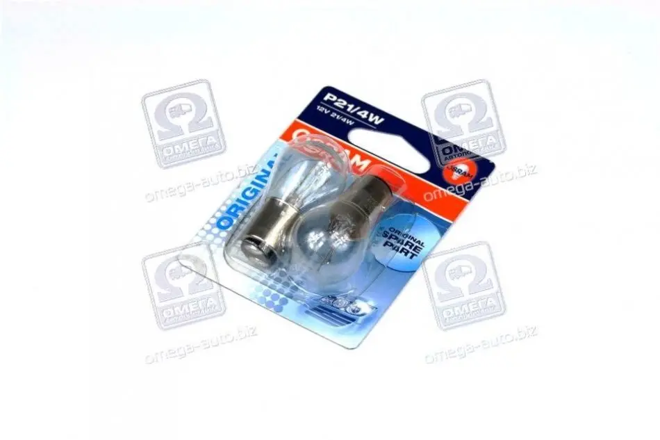 Лампа допоміжн. освітлення Р21/4W 12V 21/4W ВАZ15d (2 шт) blister (вир-во) OSRAM 7225-02b (фото 1)