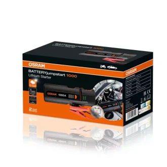 Пусковий пристрій BATTERYjumpstart 1000 / 8000mAh (вир-во) Пусковий пристрій для 12-вольтових автомобілів з бензиновими двигунами об\'ємом до 5,0 л і дизельними двигунами об\'ємом до 2,0 л - Вбудована функція "Boost" - пуск акумуляторів від 0 В OSRAM OJS020