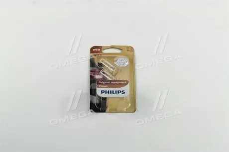 Автолампа розжарювання Vision W3W 12V 3W W2,1X9,5d 2 шт комплект PHILIPS 12256B2