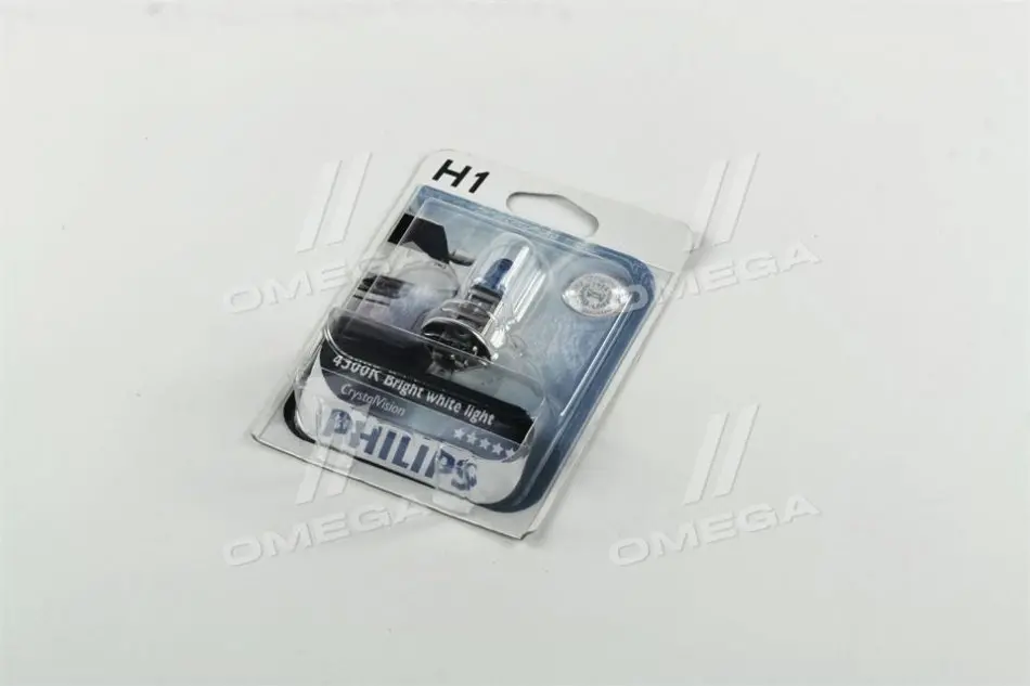 Лампа розжарювання H1 12V 55W P14,5s Cristal Vision 1шт blister 4300K (вир-во Philips) PHILIPS 12258CVB1 (фото 1)