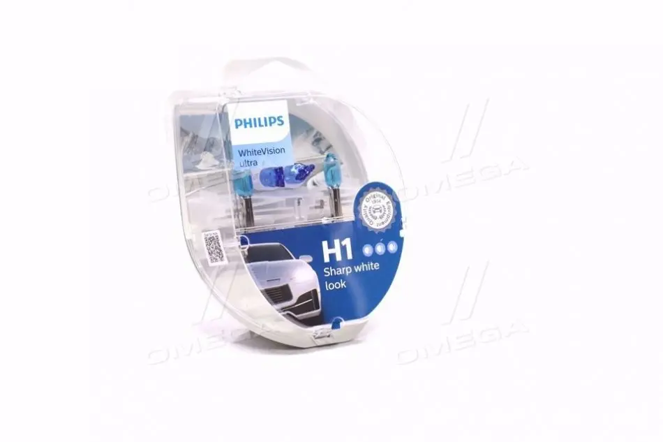 Лампа розжарювання H1 + W5W WhiteVision ultra 12V 55W P14,5s (+60) (3700K) компл.(вир-во Philips) PHILIPS 12258WVUSM (фото 1)