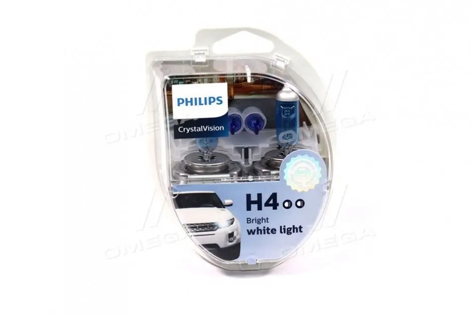 Лампа розжарювання H4 12V 60/55W P43t-38 Cristal Vision + 2x W5W 4300K (вир-во Philips) PHILIPS 12342CVSM (фото 1)