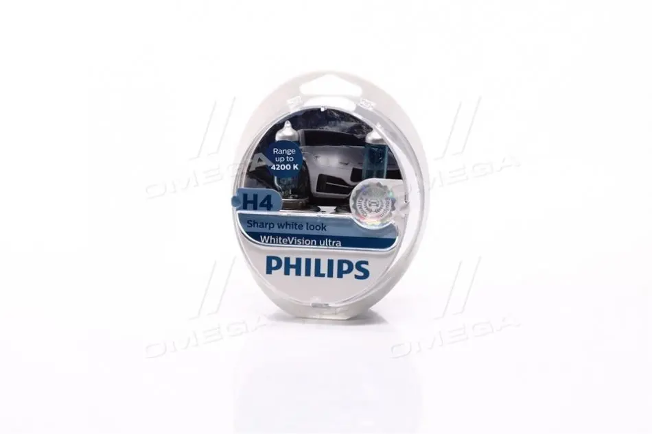 Лампа розжарювання H4 12V 60/55W WhiteVision ULTRA +60 (4200K) (компл) (вир-во Philips) PHILIPS 12342WVUSM (фото 1)