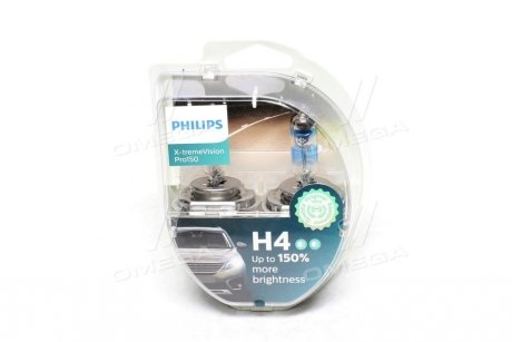 Лампа розжарювання H4 X-tremeVision Pro150 +150 12V 60/55W P43t-38 (комплект) PHILIPS 12342XVPS2