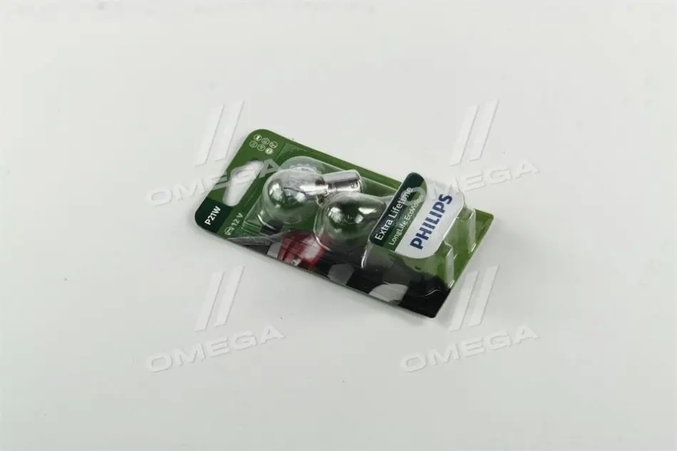 Лампа розжарювання P21W 12V 21W BA15s LongerLife EcoVision 2шт blister (вир-во Philips) PHILIPS 12498LLECOB2 (фото 1)