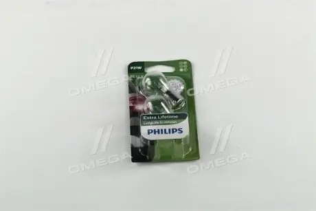 Автолампа накаливания Longer Life Eco Vision P21W 12V 21W BA15s 2 шт комплект PHILIPS 12498LLECOB2