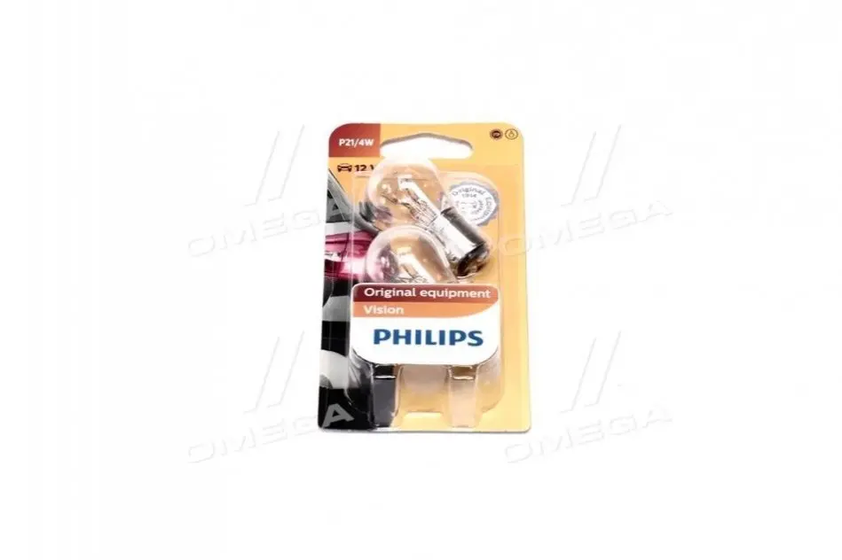 Лампа розжарювання P21/4W 12V BAZ15d 2шт blister (вир-во Philips) PHILIPS 12594B2 (фото 1)