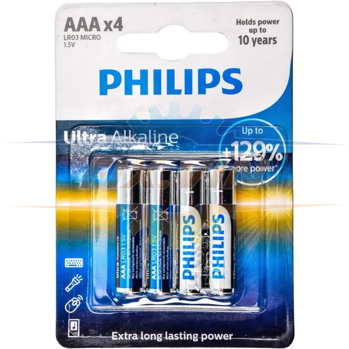 Батарейки циліндричні, лужні PHILIPS LR03E4B/10 (фото 1)