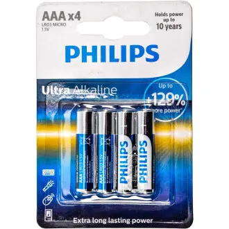 Батарейки циліндричні, лужні PHILIPS LR03E4B/10