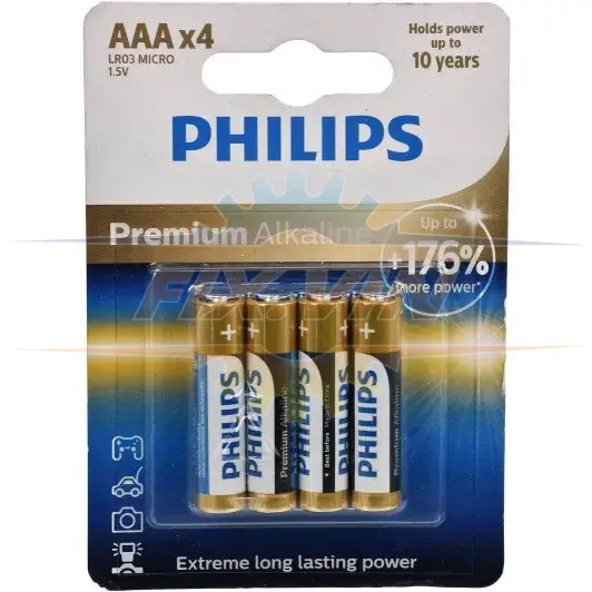 Батарейки циліндричні, лужні PHILIPS LR03M4B/10 (фото 1)