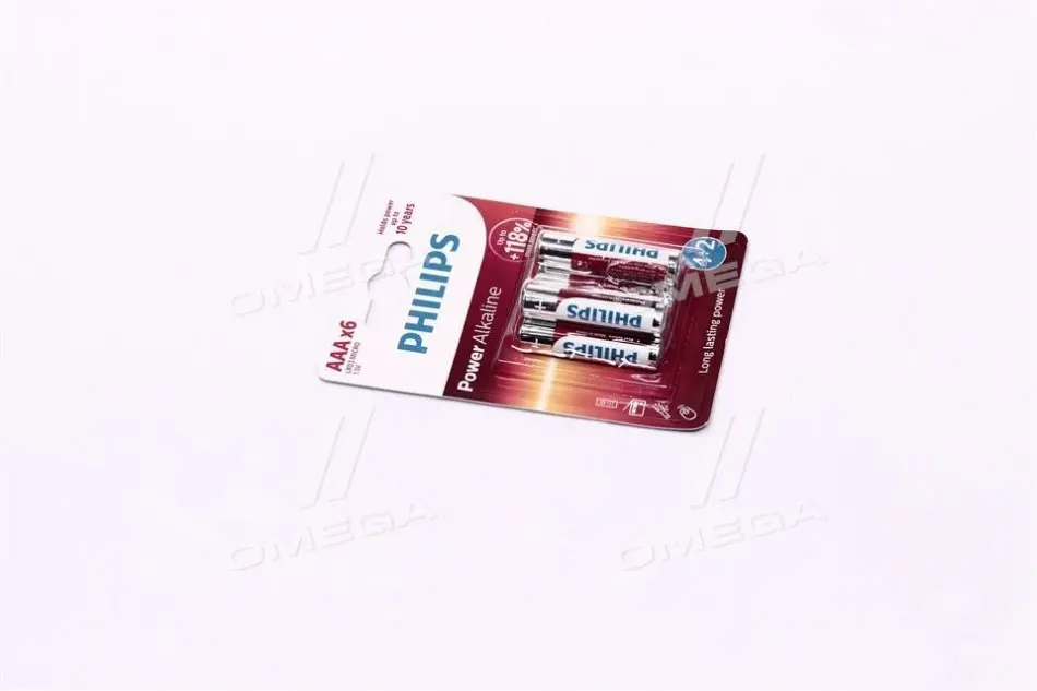 Батарейка LR03 / AAA Power Alkaline Blister 6шт (вир-во Philips) Найкращі характеристики - лужна технологія підходить для пристроїв з високим енергоспоживанням - Лужні батареї в 6 разів кращі за звичайні батареї Цинк-карбон - Повний модельний ряд озн PHILIPS LR03P6BP/10 (фото 1)