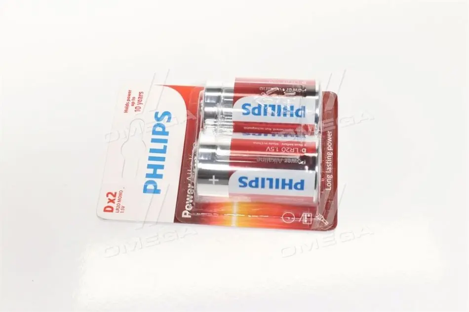 Батарейка LR20/ D Power Alkaline (blister 2шт) (вир-во Philips) PHILIPS LR20P2B/10 (фото 1)