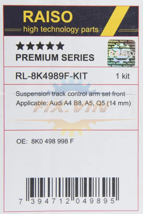К-кт важелів підвески перед. Audi A4 B8/A5/A6 C7/Q5 (з тонким пальцем, конус 14мм) RAISO RL8K4989FKIT (фото 1)
