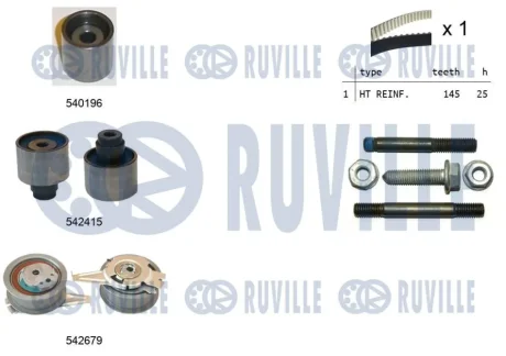 К-кт. грм. (ремінь + 3 шт. ролика + кріплення) VW 2.0 TDI 12- RUVILLE 550376