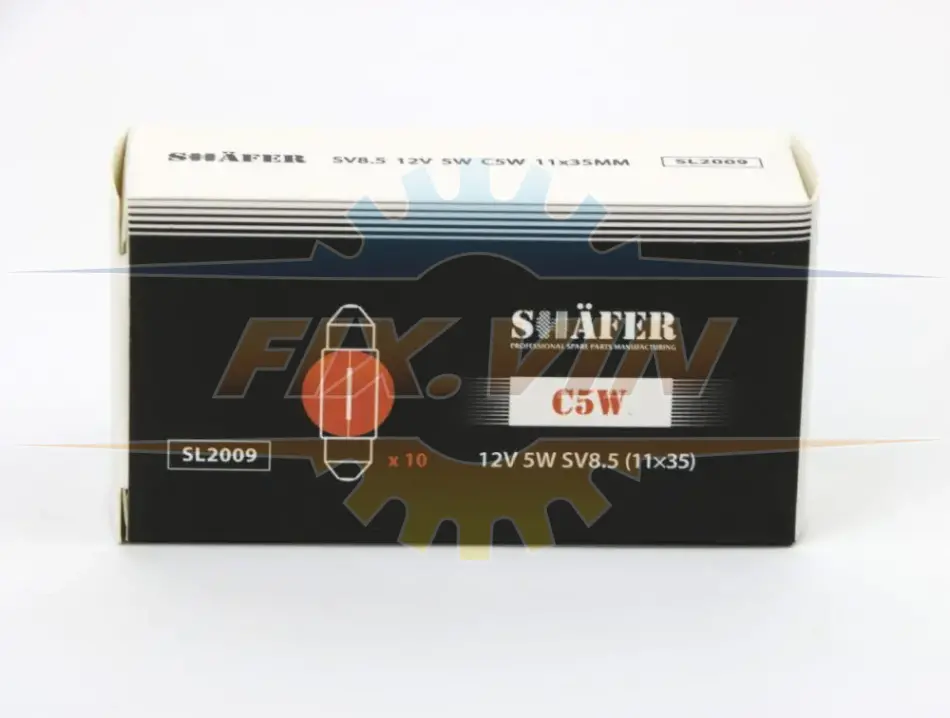 Лампа розжарювання 12V 5W C5W SV8.5 (11×35) (картонна упаковка по 10шт) SHAFER SL2009 (фото 1)