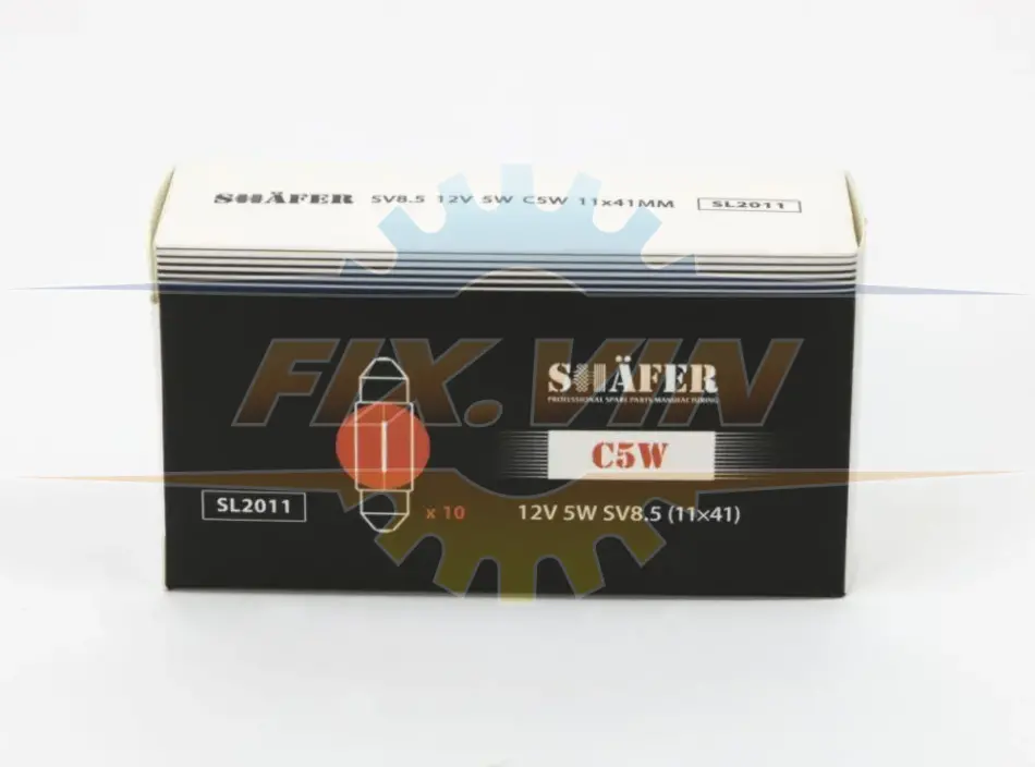 Лампа розжарювання 12V 5W C5W SV8.5 (11×41) (картонна упаковка по 10шт) SHAFER SL2011 (фото 1)