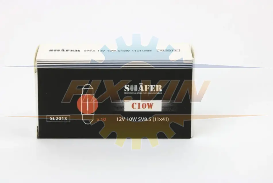Лампа розжарювання 12V 10W SV8.5 (11×41) (картонна упаковка по 10шт) SHAFER SL2013 (фото 1)
