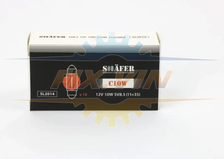 Лампа розжарювання 12V 10W C10W SV8.5 (11×35) (картонна упаковка по 10шт) SHAFER SL2014 (фото 1)